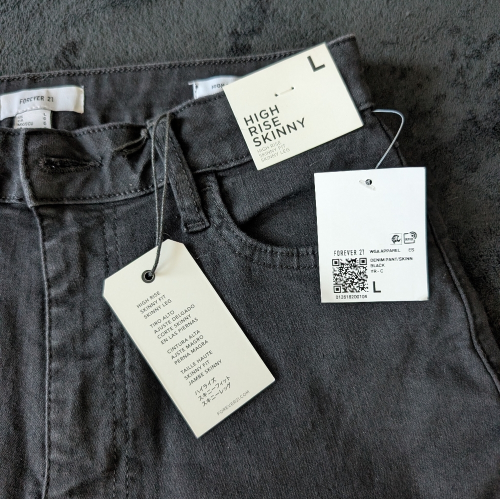 NWT Classic Black Minimal Skinny Emo Goth Skater Jeans Neutral Sz L Stretch image 3